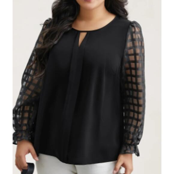 BloomChic Tops - BLOOMCHIC 14-16 1X Plus Black Long Sleeve Neck Cut Out Shirt Blouse NWT B67